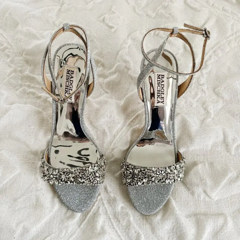 Badgley Mischka Jen Ankle Strap Crystal Sandal Pumps Size 6